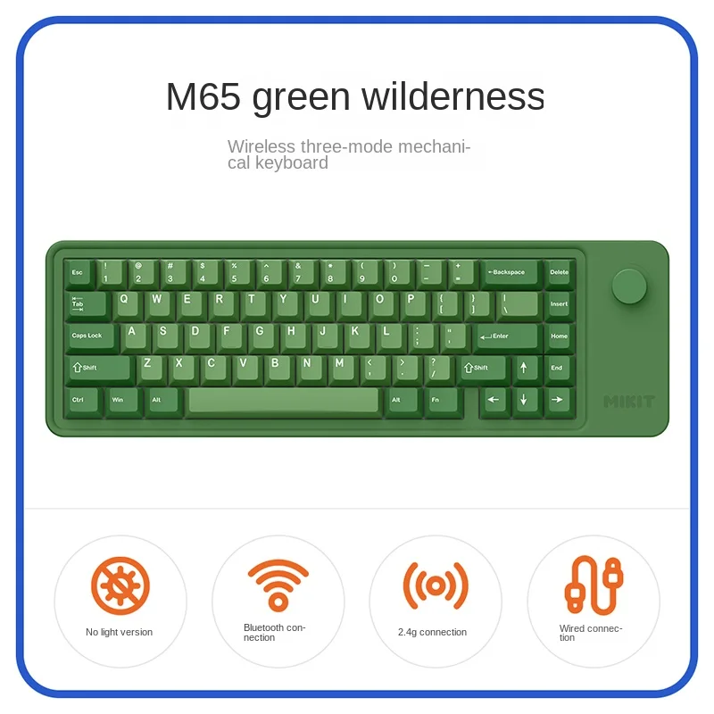 Mikit M65 Tri-mode Wireless Mechanical Keyboard Gaming 2.4G Gasket 65% 67 Keys Bluetooth Type-C RGB with Knob for Girls Office