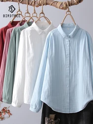 New Autumn Cotton Yarn Long Sleeve Shirt, Women Lapel Solid, Mori Girl Loose Simplicity Breathable Blouse, 2025 Spring T4D516CC