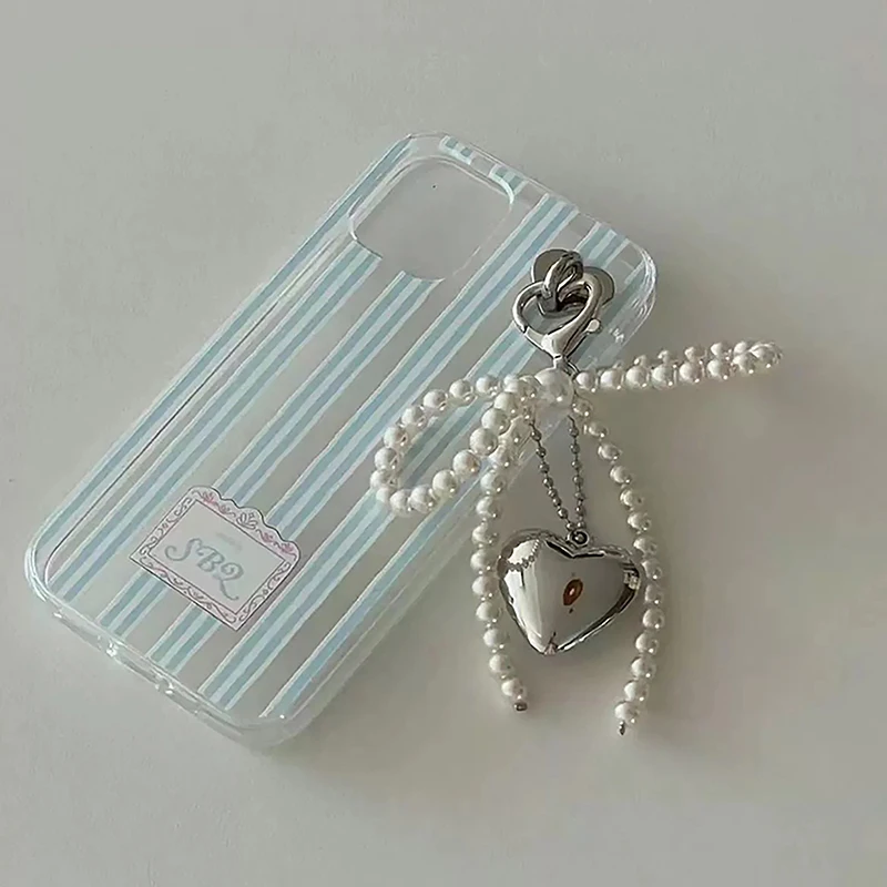 Koreaanse Zoete Parel Boog Gegalvaniseerde Zilveren Liefde Hanger Mobiele Telefoon Ketting Oortelefoon Case Opknoping Ornament Sleutelhanger Tas Charms
