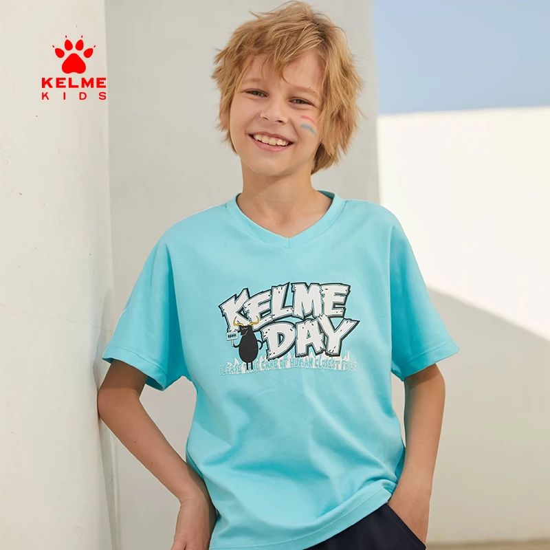 

KELME KIDS Children's V neck T-Shirt Children's Comfortable Breathable Short-Sleeved Boys' Cartoon Leisure Tops 5123TX3045