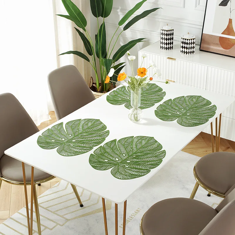 4PCSGilding PlacematpvcHeat Proof Mat Creative Style Monstera Western-Style Placemat Anti-Scald Insulated Dining Table Mat