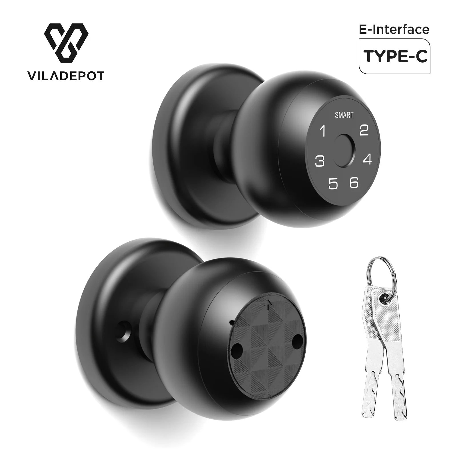 Viladepot fechadura inteligente com impressão digital, interface TYPE-C, controle por aplicativo, senha, desbloqueio, teclado eletrônico com tela sensível ao toque, interno