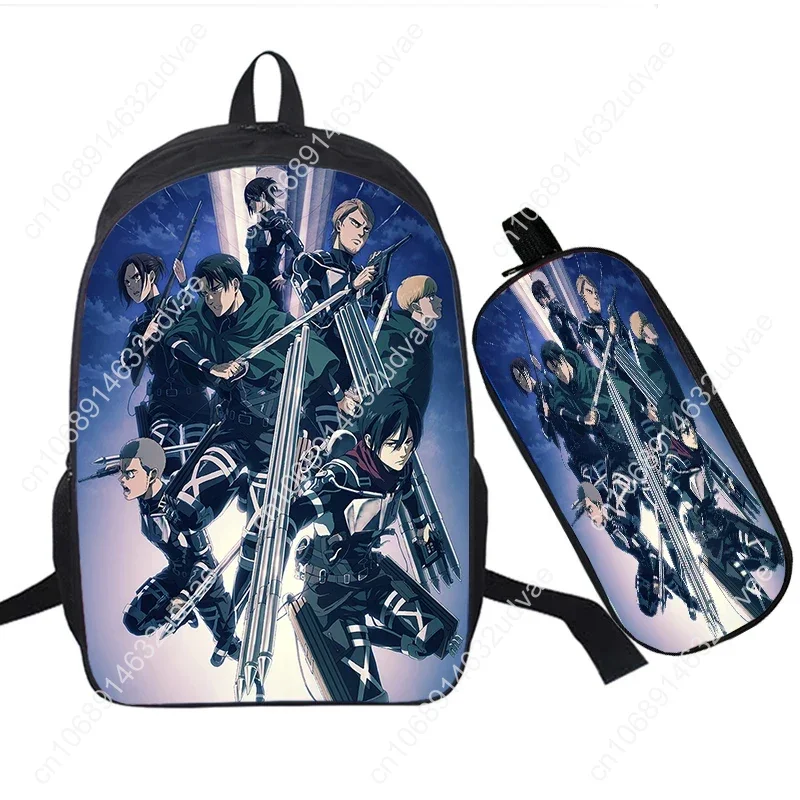 Anime Attack on Titan Backpack Pen Bag 2Pcs/Set Student Boys Girls School Bags 16inch Rucksack Travel Bag Zipper Bookbag Mochila