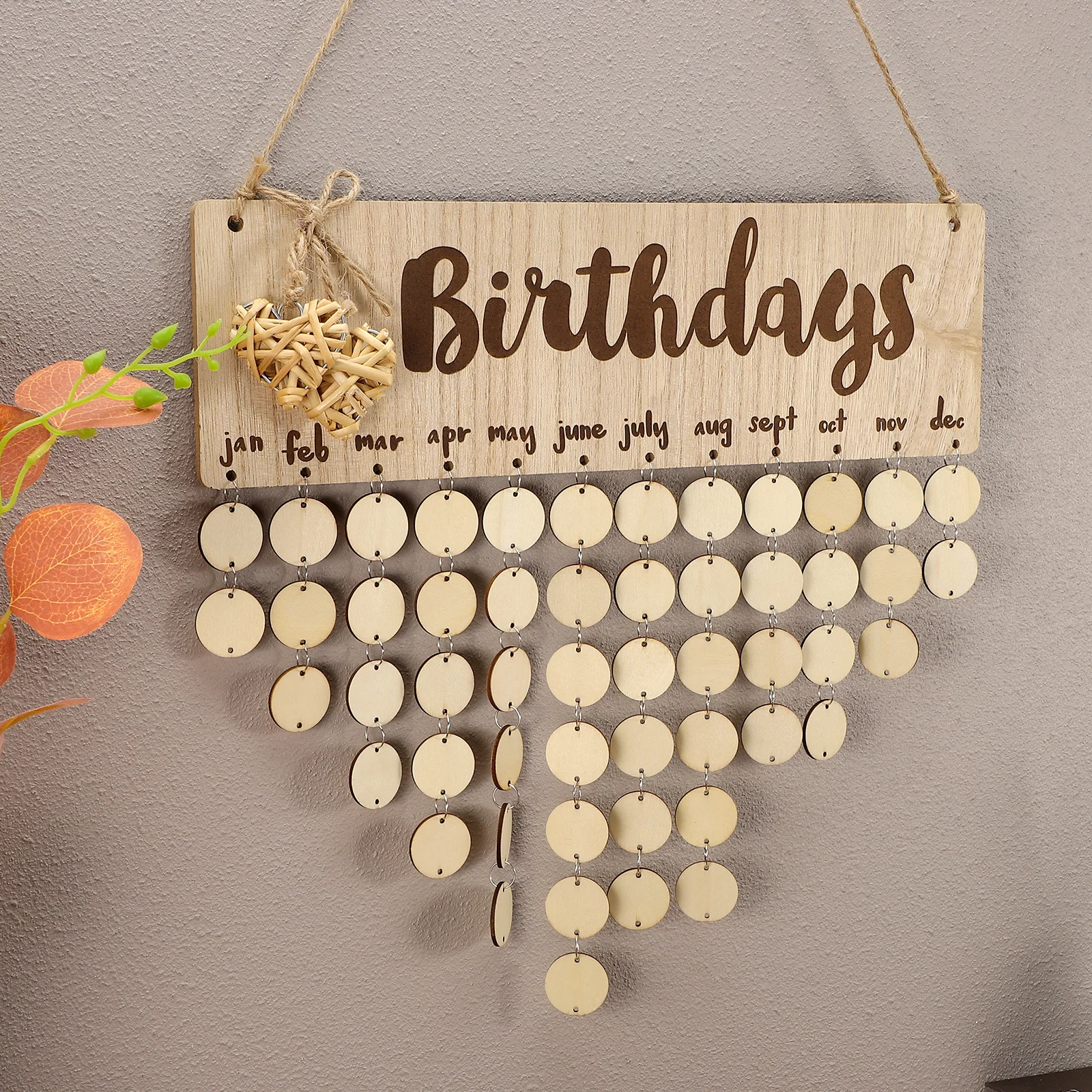 

Wooden Birthdays Hanging Plaque DIY Calendar Board Family Reminder Home Wall Decoration for Anniversaries Birthdays Holidays