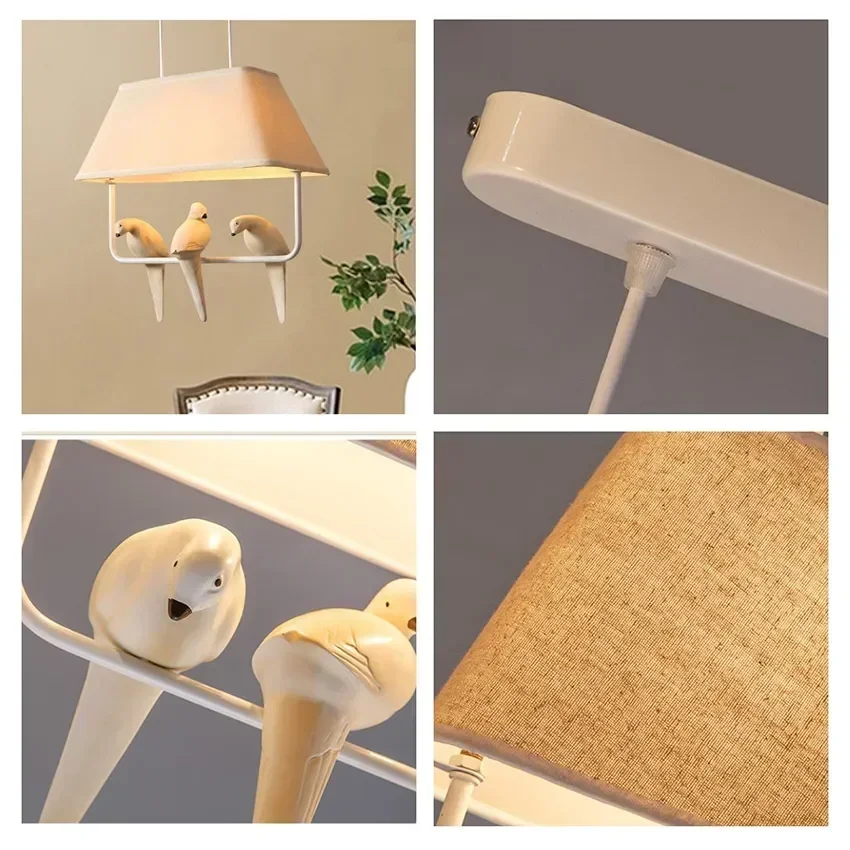 

Cloth Chandelier Creative Pendant Lights Simple 3 4 Heads Bird Hanging Lamps Ceiling Light Study Dining Room Birdcage Home Decor