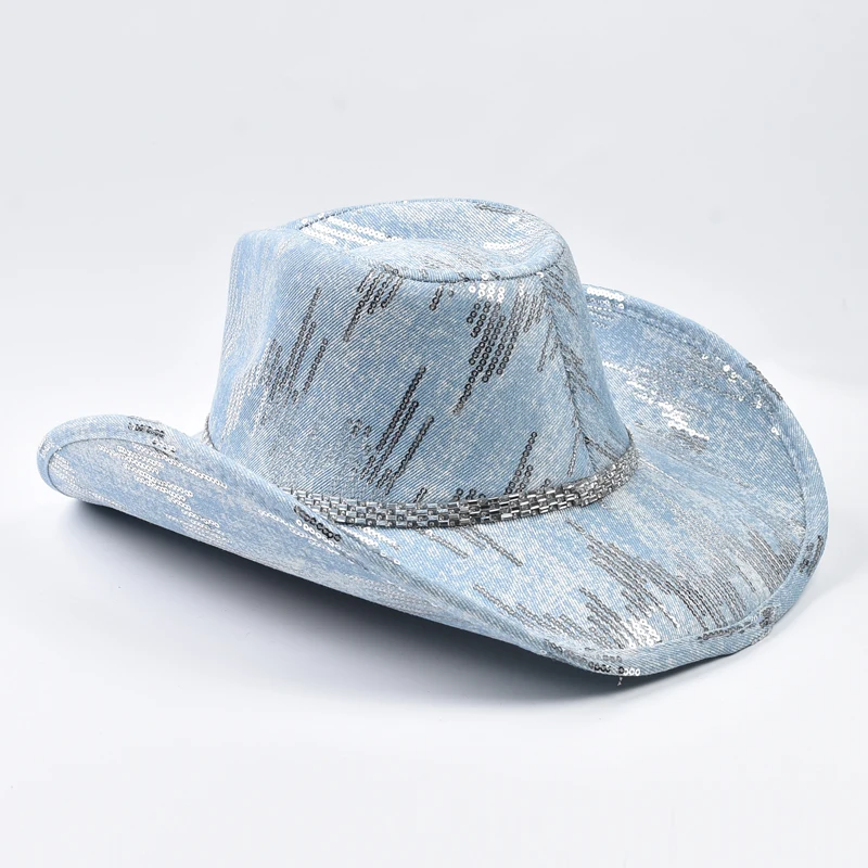 قبعة رعاة البقر الغربية قبعة راعية البقر من قماش الدنيم المغسول مناسبة للارتداء اليومي غير الرسمي، وحفلات رعاة البقر الغربية، ورقص دش الزفاف