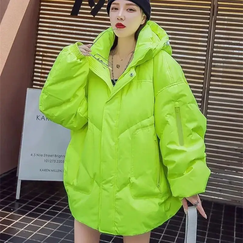 Winter Thick Cotton Jacket Women\'s Clothing 2024 New Loose Plump MM2-300 Pounds Bread Jacket Cotton Jacket Trendy Solid Color