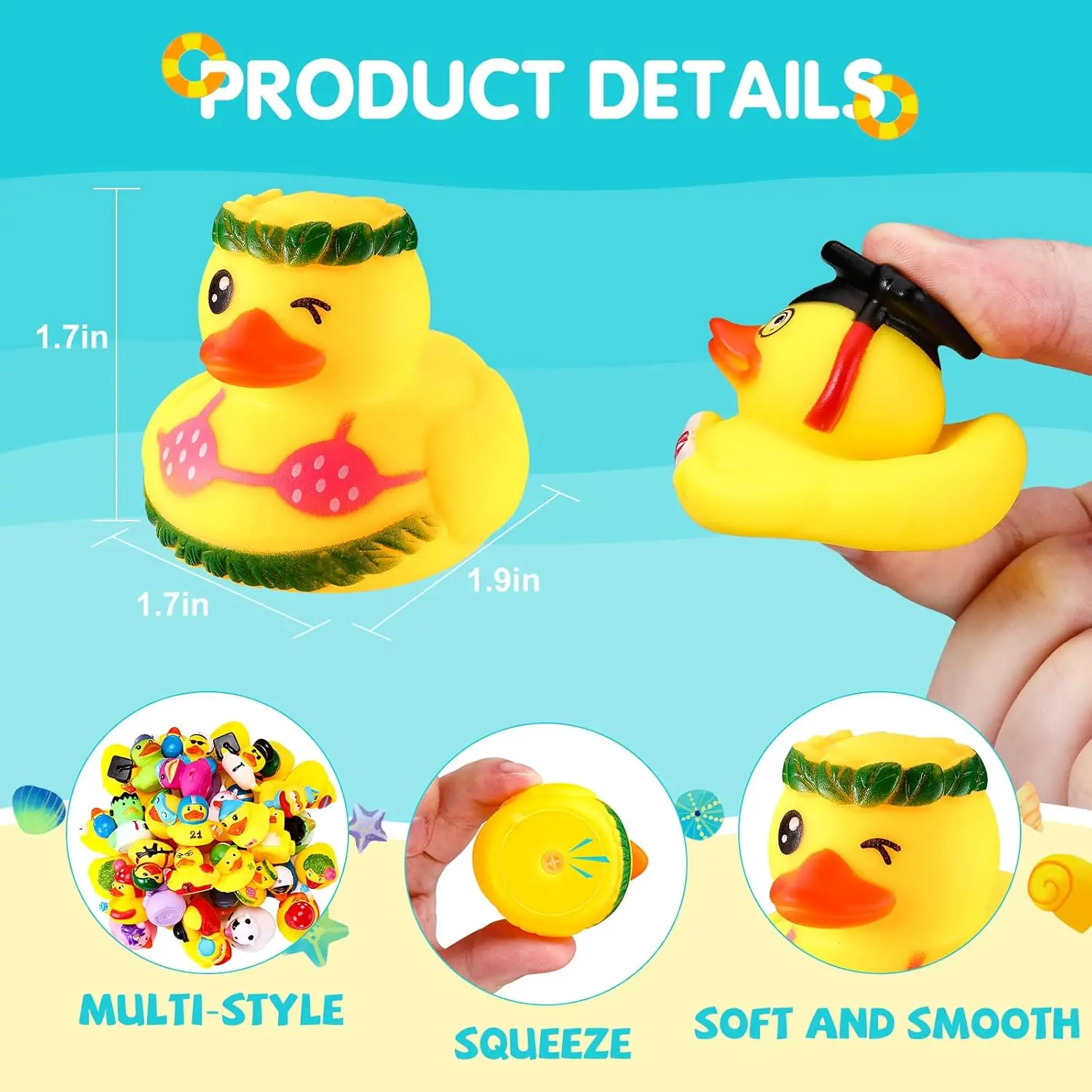 24Pcs Rubber Ducks in Bulk,Assortment Mini Rubber Duck Toy for Kid Baby Shower Party Favor,Birthday Gifts and Classroom Prizes