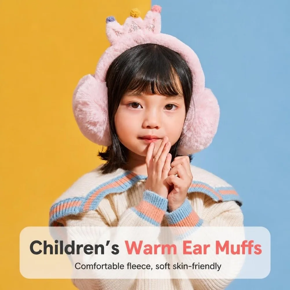 Sweet Cartoon Crown Ear Muffs Soft Windproof Faux Fur Earmuffs Portable Winter Ear Protection For Girls