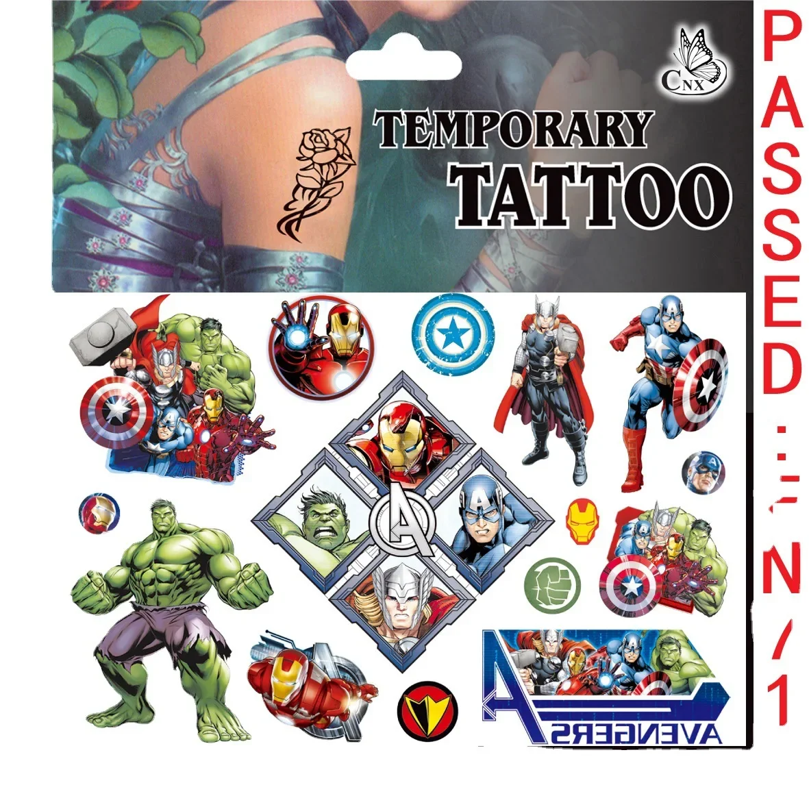 Pegatinas de tatuaje de Marvel impermeables, pegatina de Los Vengadores, Anime divertido, suministros de fiesta de cumpleaños, decoración de regalos