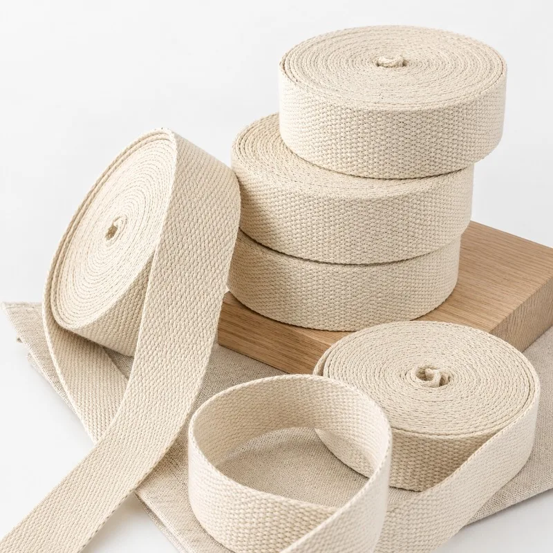 

15/25Meters 15-38mm Beige Cotton Canvas Webbing Tape for Bag Strap Backpack Handle Belt Sewing DIY Craft Trim Luggage Accessory