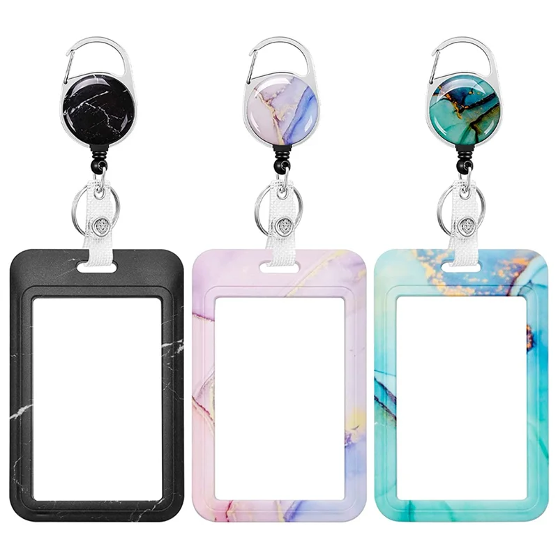 

3 Pack Heavy Duty Badge Holder with Retractable Reel,ID Name Tag Worker Badge Carabiner Clip Card Protector Cover Case