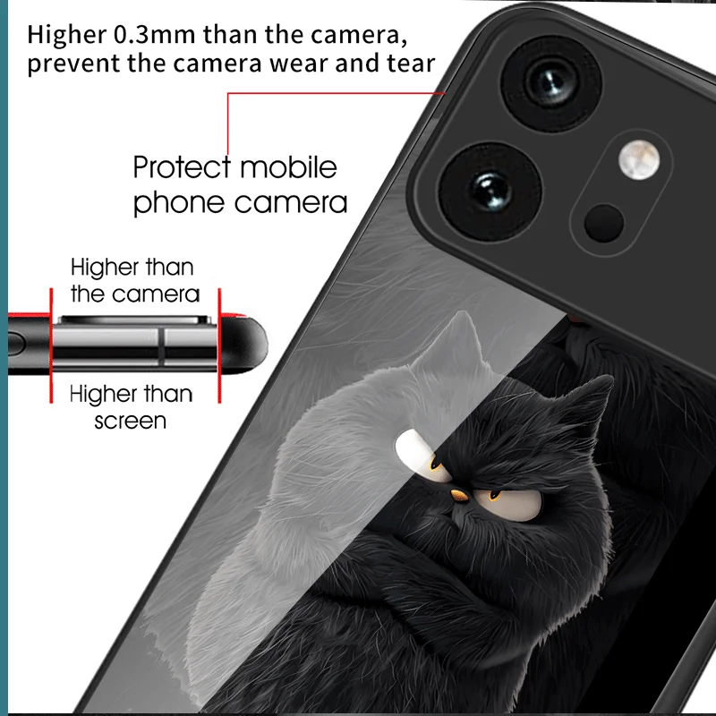 Hard Tempered Glass Case For Honor 600 Pro 600 Lite Protective Cover Cat Pattern Back Shell Fundas view 5