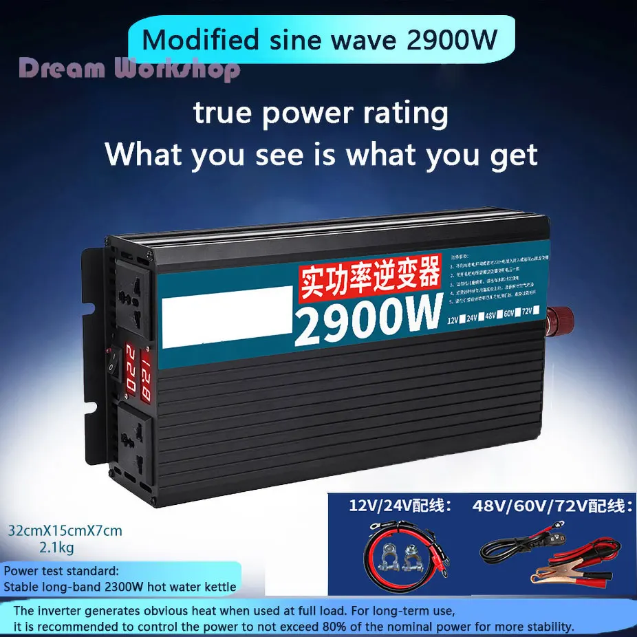 Free shipp Modified sine wave inverter true power non-virtual mark 2600W 2900W DC 12/24/48/60/72V to AC 220V solar car inverter