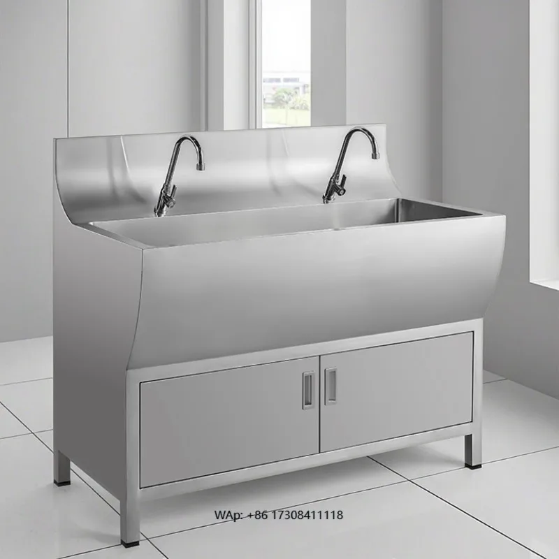 Modern Durable Multi-Compartment Stainless Steel Hospital Sink with Foot Pedal Switch for Clean Environments Commercial Use