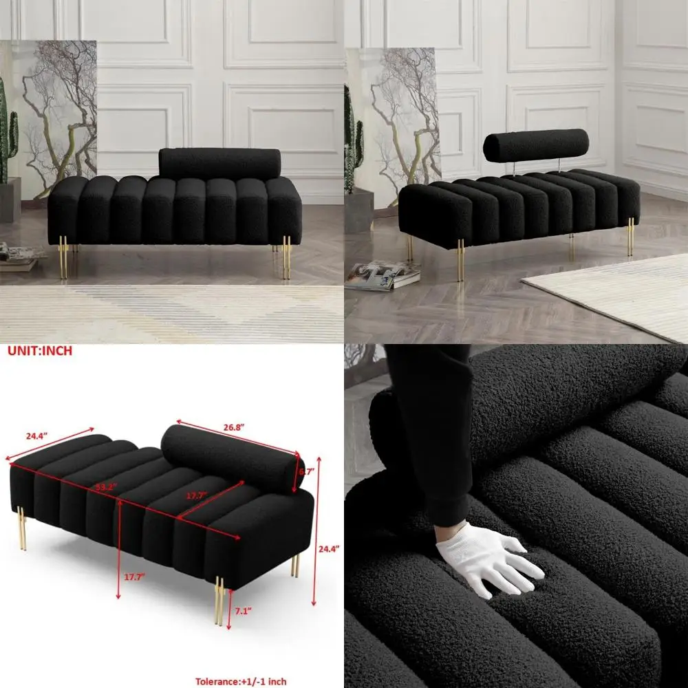 مقعد أريكة منجد بمقعدين مع مسند ظهر قابل للتعديل وأرجل ذهبية لنهاية أثاث غرفة النوم #1