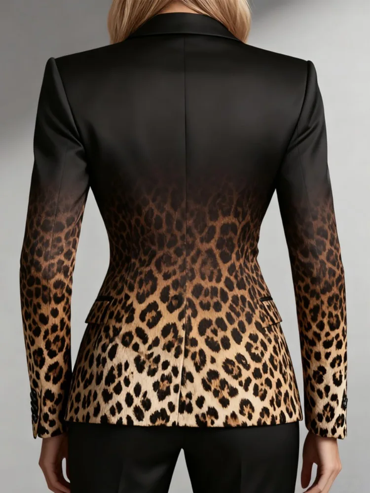 Yeezzi moda feminina gradiente leopardo impresso blazer mangas compridas único botão fino ajuste formal jaqueta de trabalho de escritório outerwears