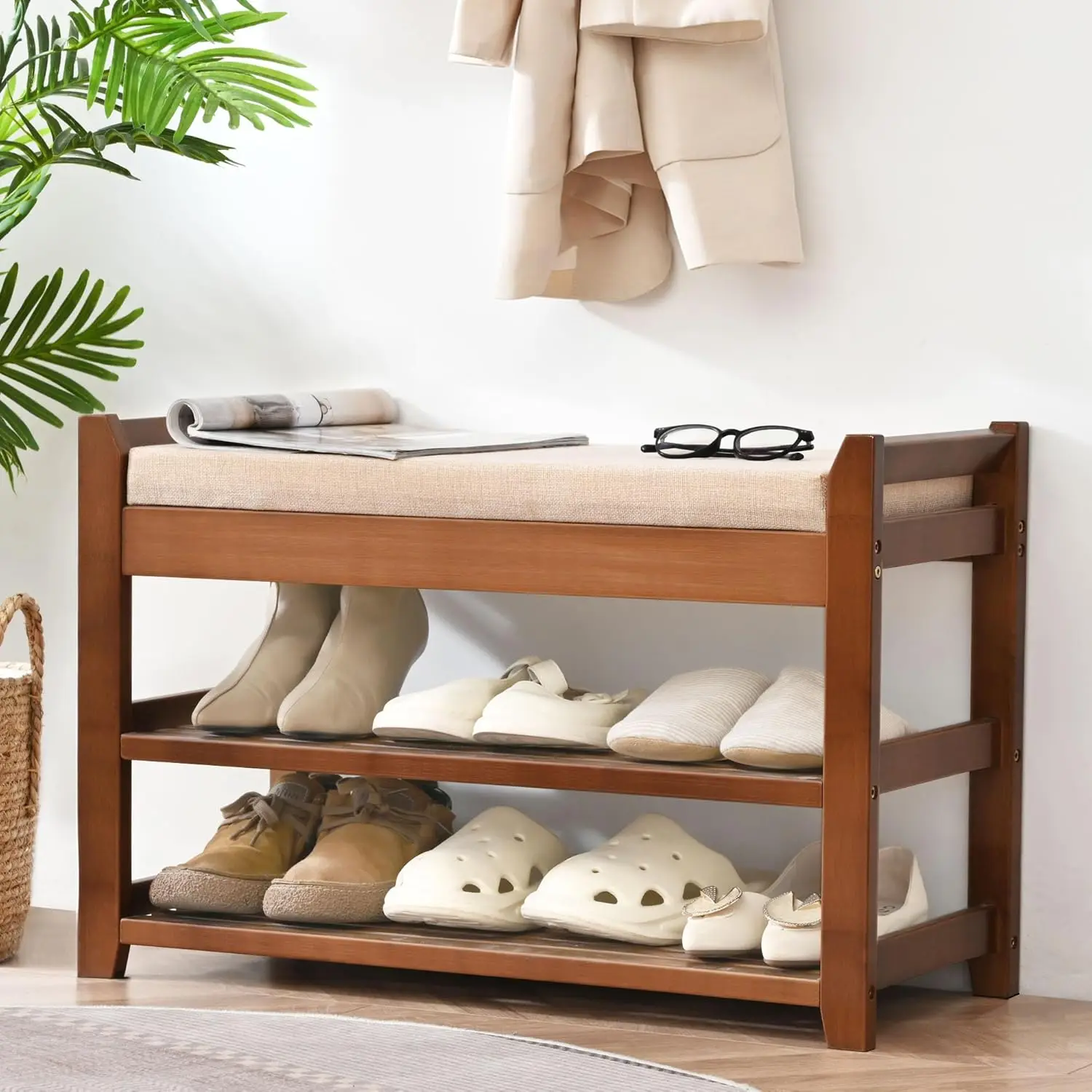 

Shoe Rack Bench with Cushion, Storage for Entryway Hallway Bedroom Living Room
