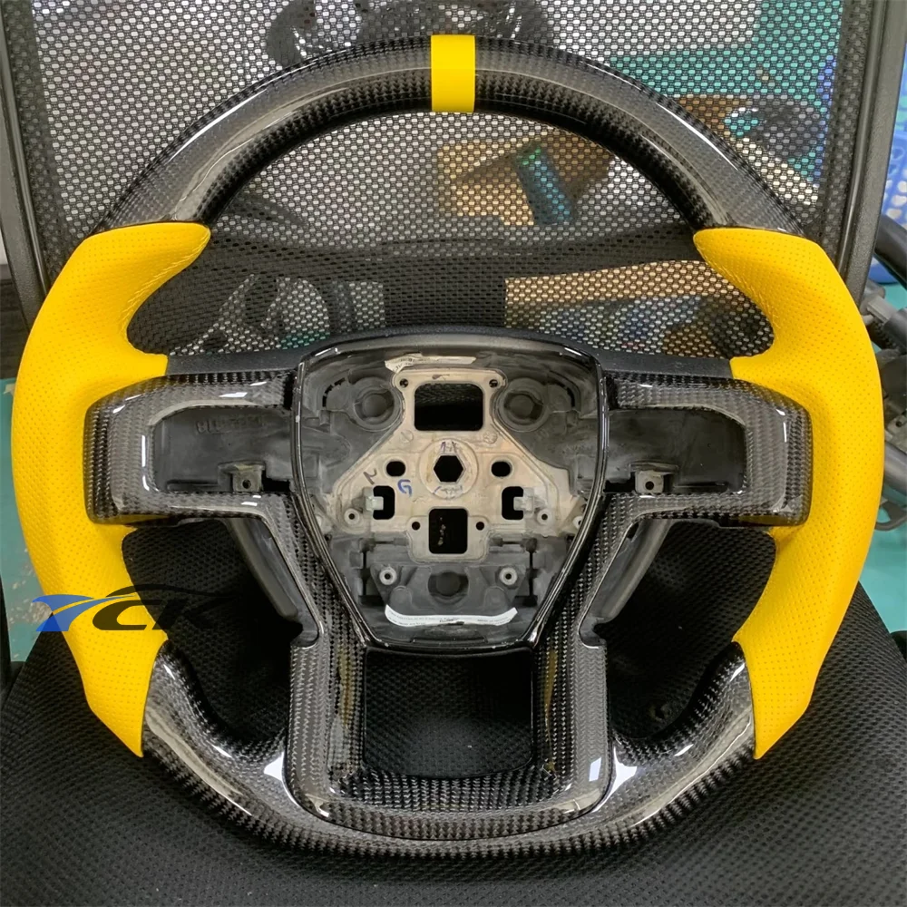 

Customized Black Carbon Fiber Yellow Leather Steering Wheel for 2010 2011 2012 2013 2014 2015 Ford F150 car accessories