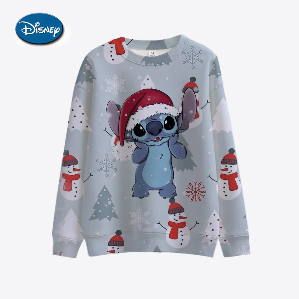 Christmas Women\'s Disney Stitch Fashion Girls\' Long Sleeve Round Neck Sweatshirt Cute Pattern Christmas Shirt Hoodie Women