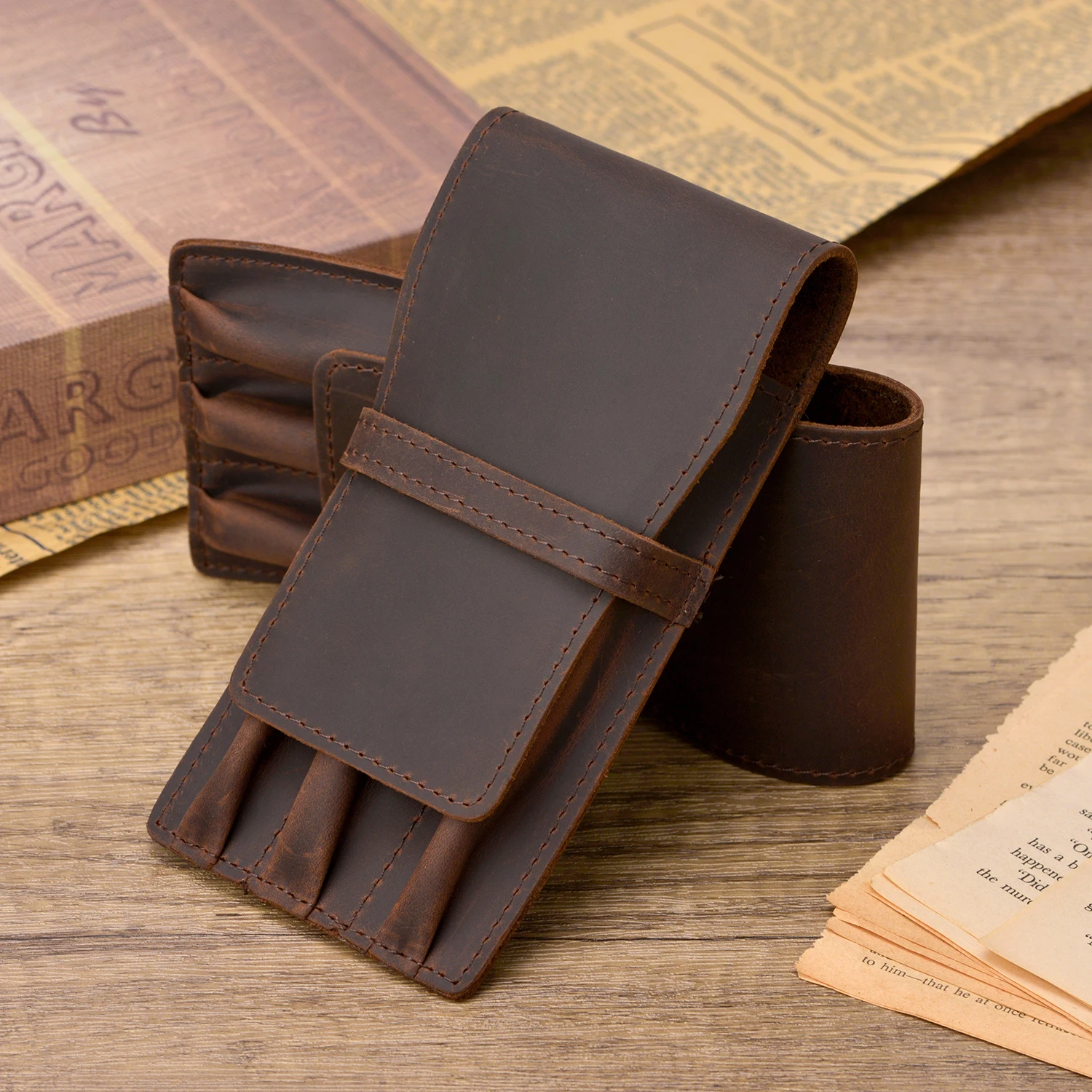 Кожаный чехол для перьевой руч – обзор и цена Leather Fountain Pen Case 3 Slots Pouch
