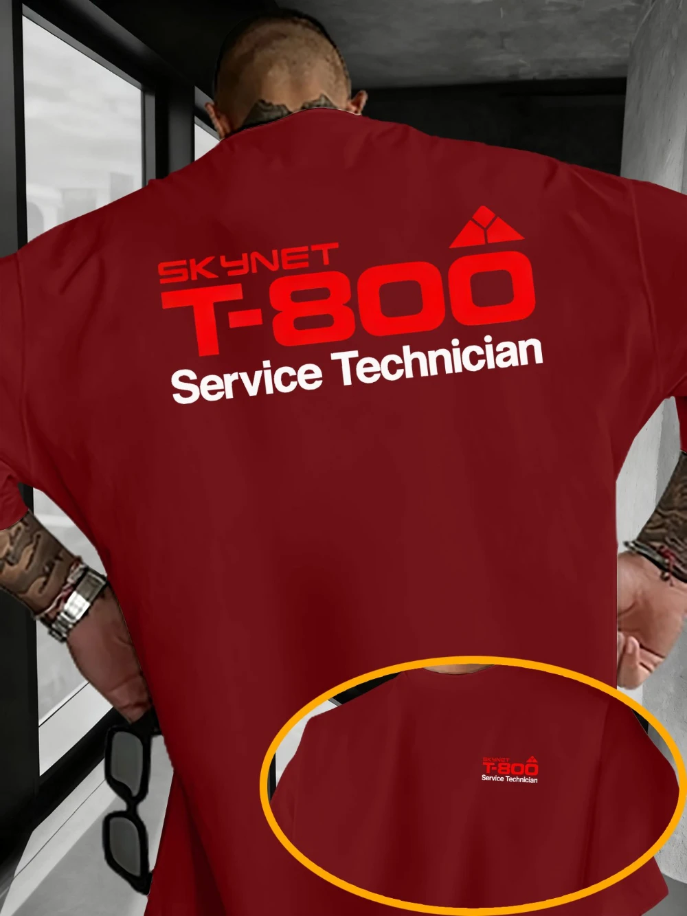 Trendiges und stilvolles Herren-T-Shirt mit Aufdruck „Skynet T800 Service Technician“, kurzärmeliges T-Shirt für Paare, Streetwear-T-Shirt aus reiner Baumwolle