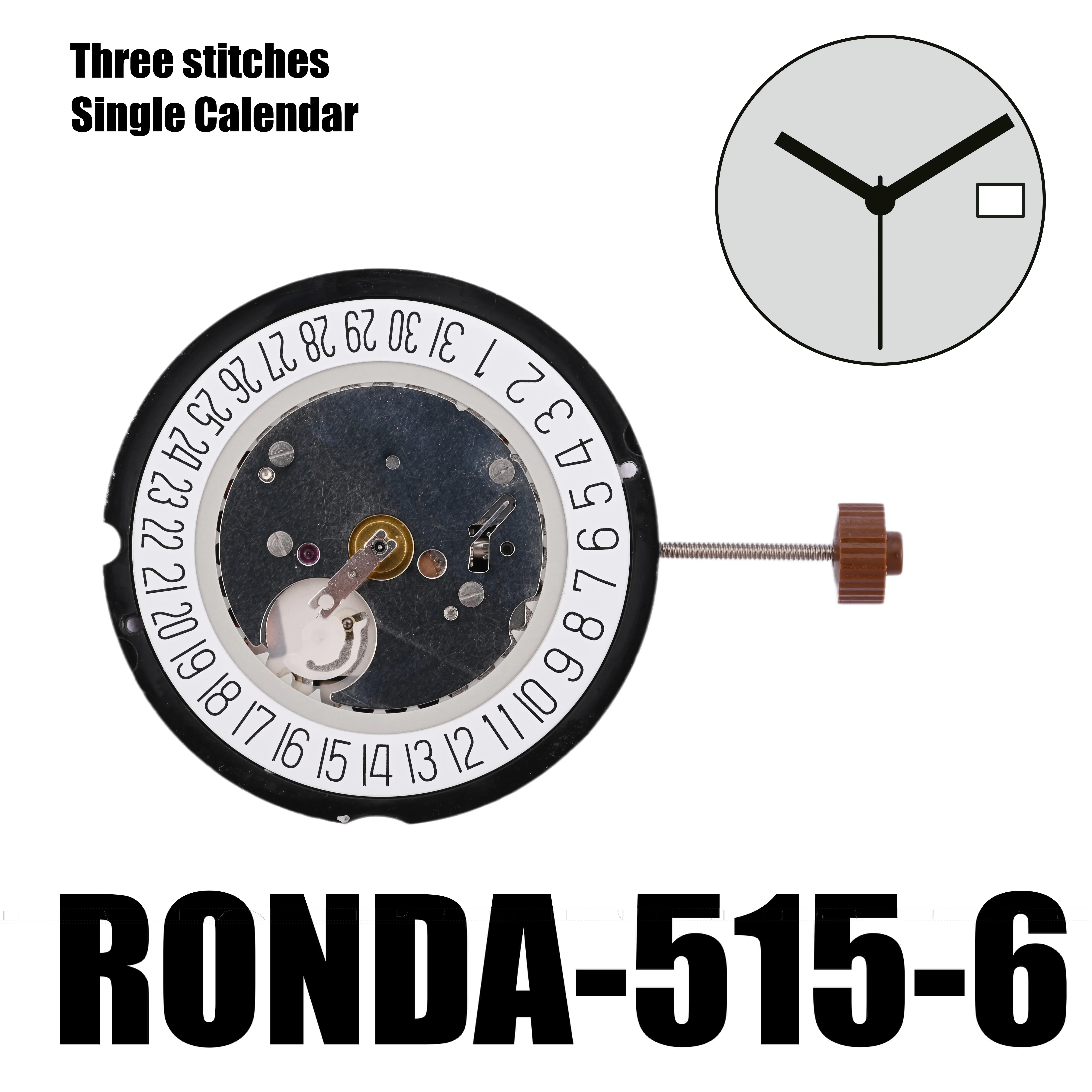 Genuine Ronda 515 Movement 515-6 Movement 3 Hands Quartz Movement with Date Accessories Repairing Replacement Partswatch