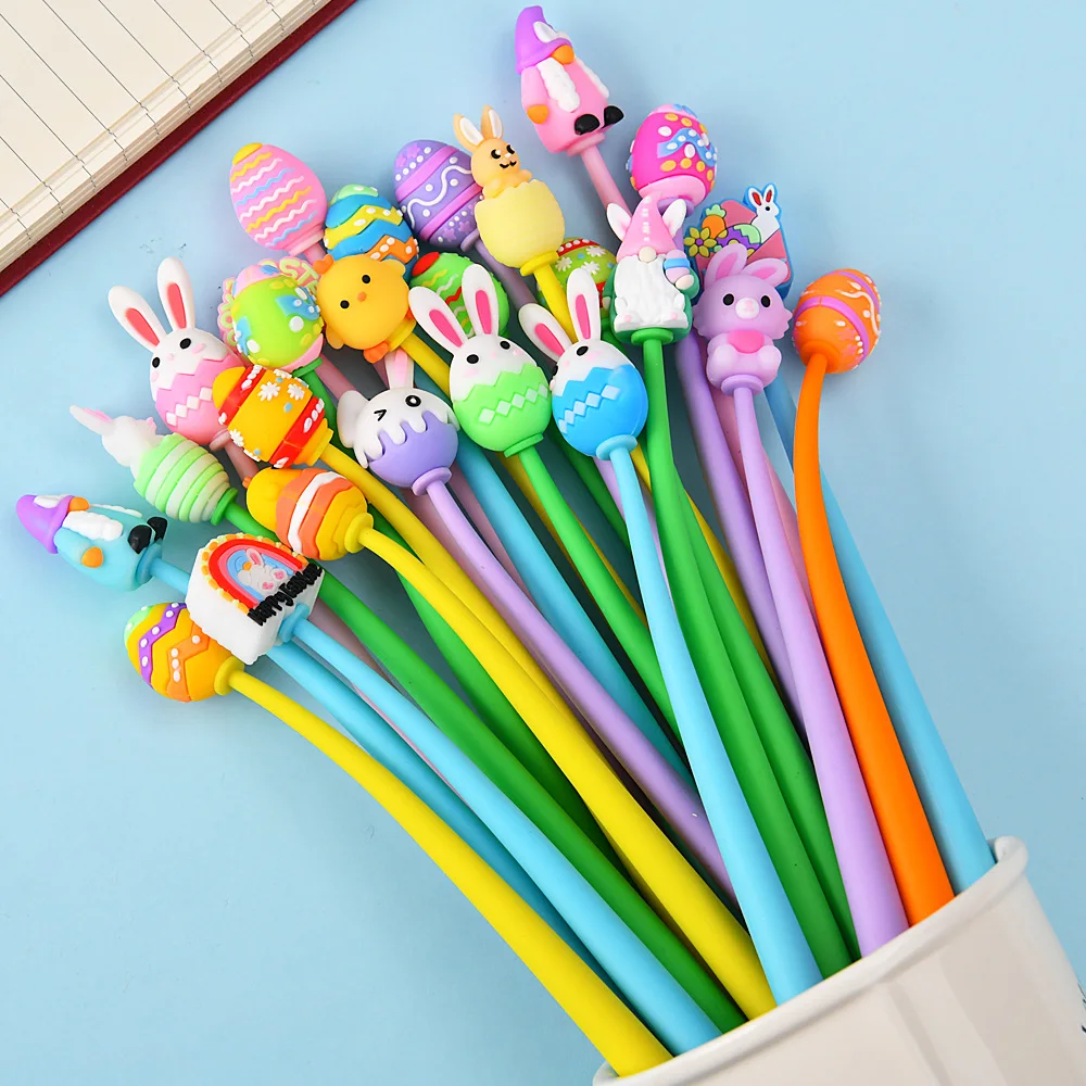 

30 шт./лот, креативные мультяшные мягкие гелевые ручки-качели, милые яйца, кролик, шарик, капибара, любовь, черные чернила, детские школьные канцелярские принадлежности, пасхальные подарки