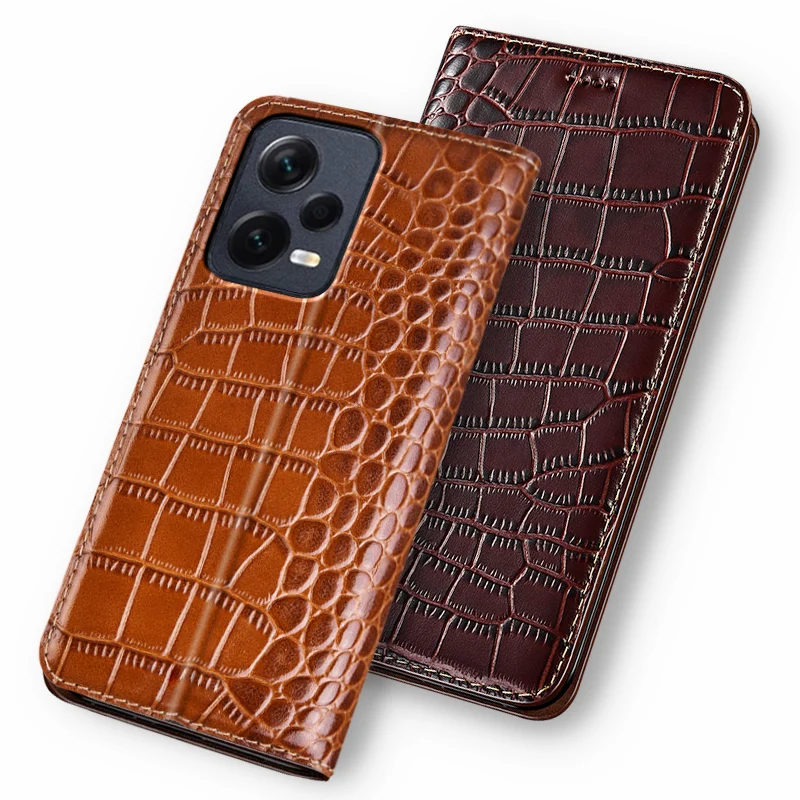 Cases For XIAOMI Redmi Note 12S 12 13 Pro Plus 4G 5G Crocodile Pattern Flip Case Cowhide Genuine Leather Magnetic Wallet Covers