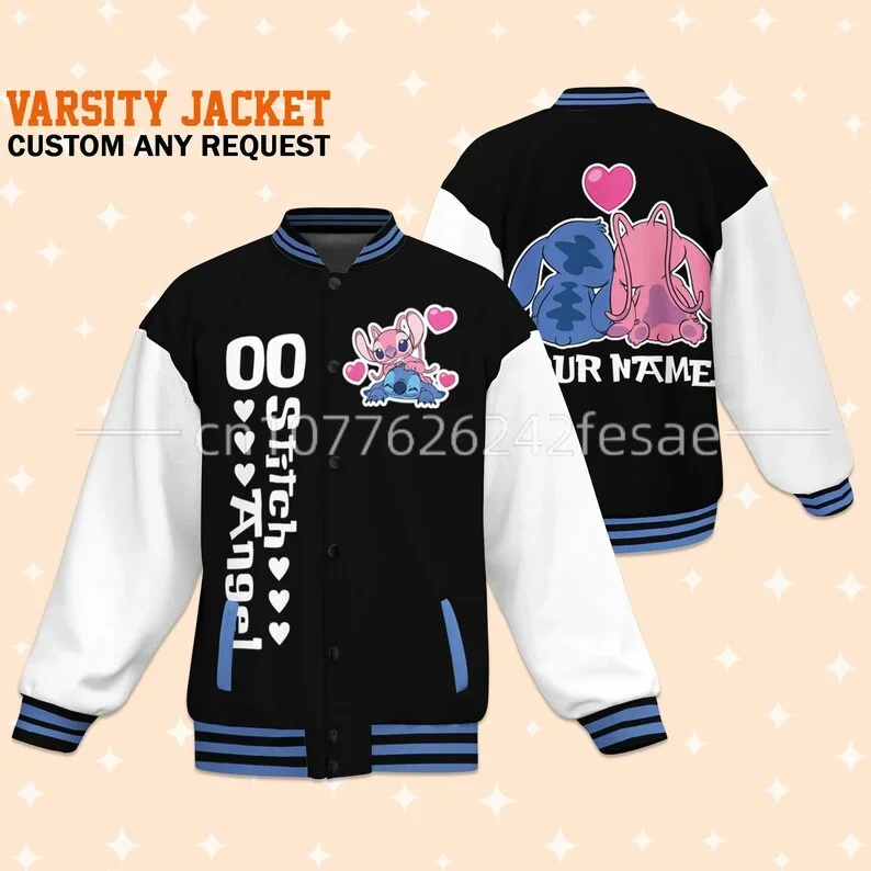 2024 New Disney Angel Baseball Jackets Fashion Street Y2K Men's and Women's Jackets Disney Custom Name Baseball Jackets