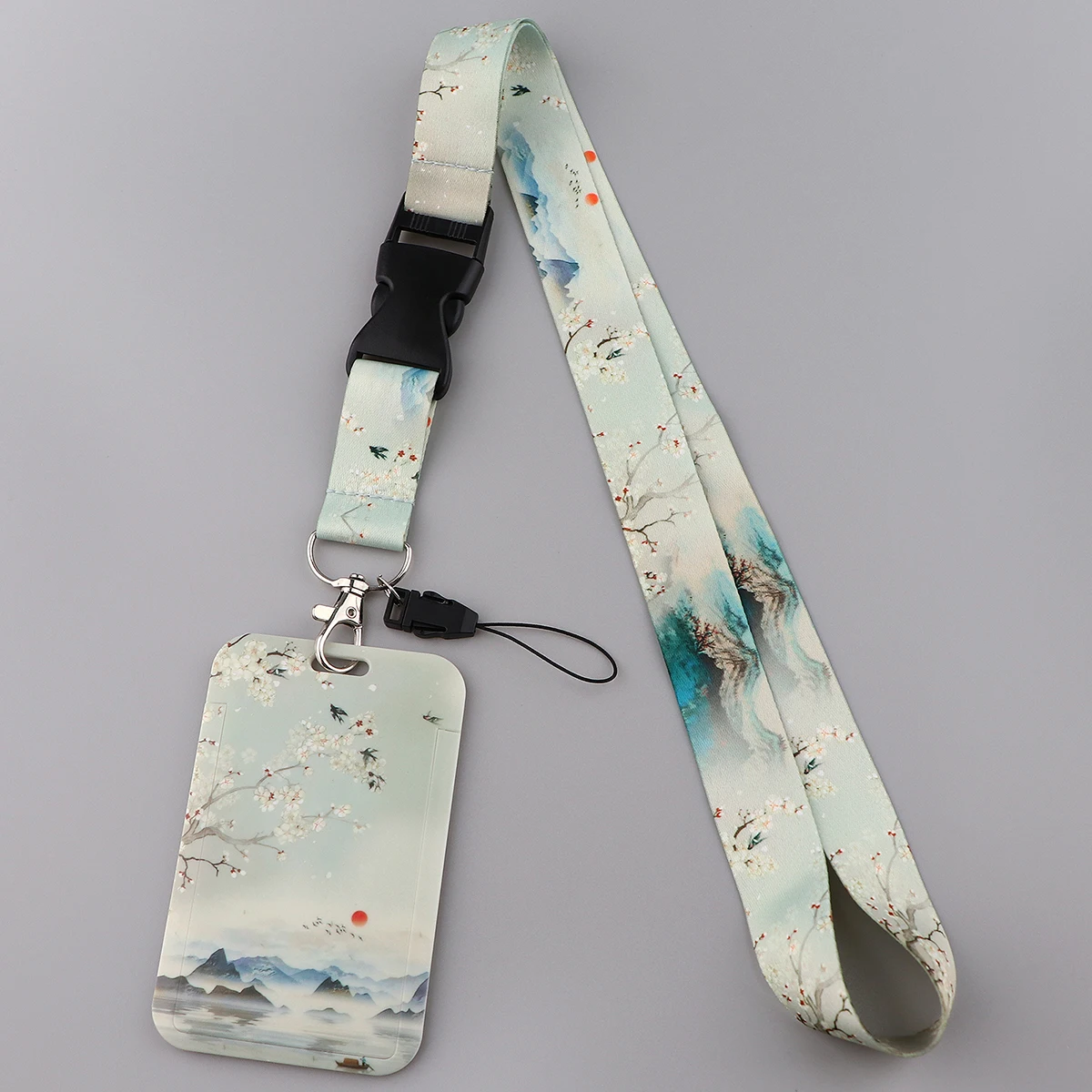 Ink Painting ID Card Holder With Lanyard Credential Holders Neck Straps Women Badge Holder Keychains Accessories