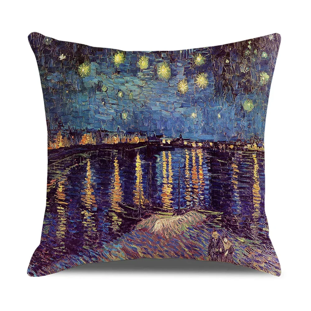 Vintage Art Cushion Cover Van Gogh Oil Painting Pillowcase Living Room Sofa Decoration