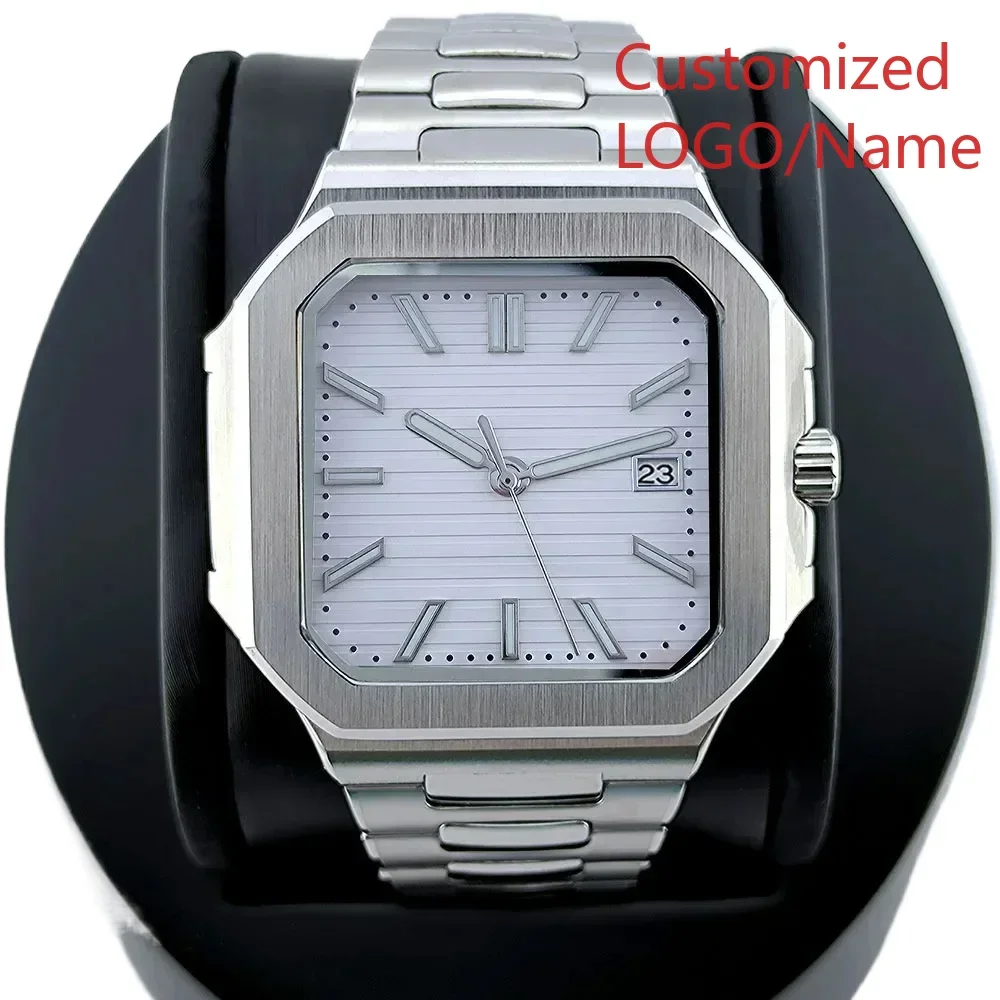 40mm Automatic Mechanical Watch Men Stainless Steel Square Sapphire Crystal Glass Black White Green Dial Customized