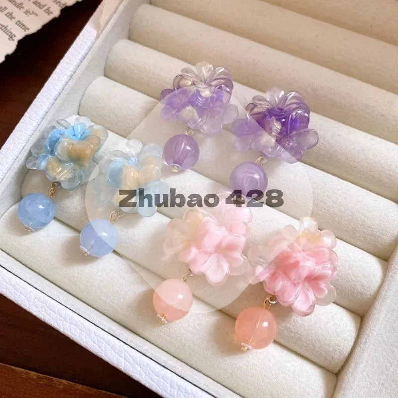 Resin Flower Tassel Drop Earrings KOL Recommended 1 Pair Popular Ear Jewelry for Women Party Vacation Photo Shoot
