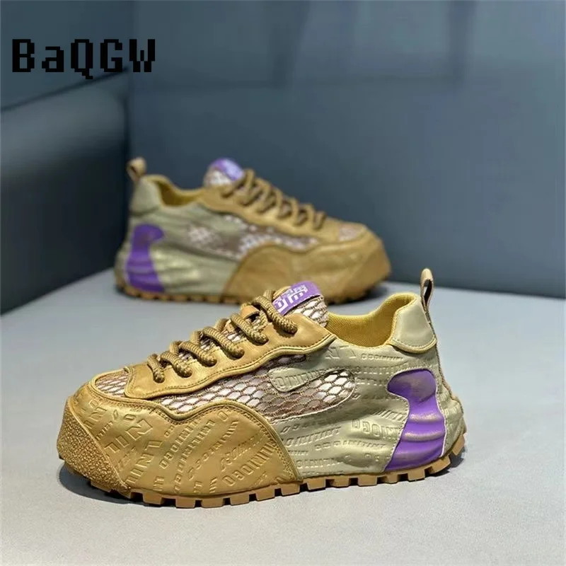 Color Block Designer Chunky Sneakers Men Running Shoes Fashion Casual Breathable Mesh Increased Internal Thick Platform Shoes