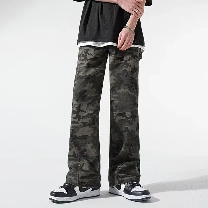 

Новинка 2025, винтажные камуфляжные мешковатые джинсы Y2K для мужчин, прямые джинсовые брюки-карго с несколькими карманами, осенние модные джинсы в стиле хип-хоп