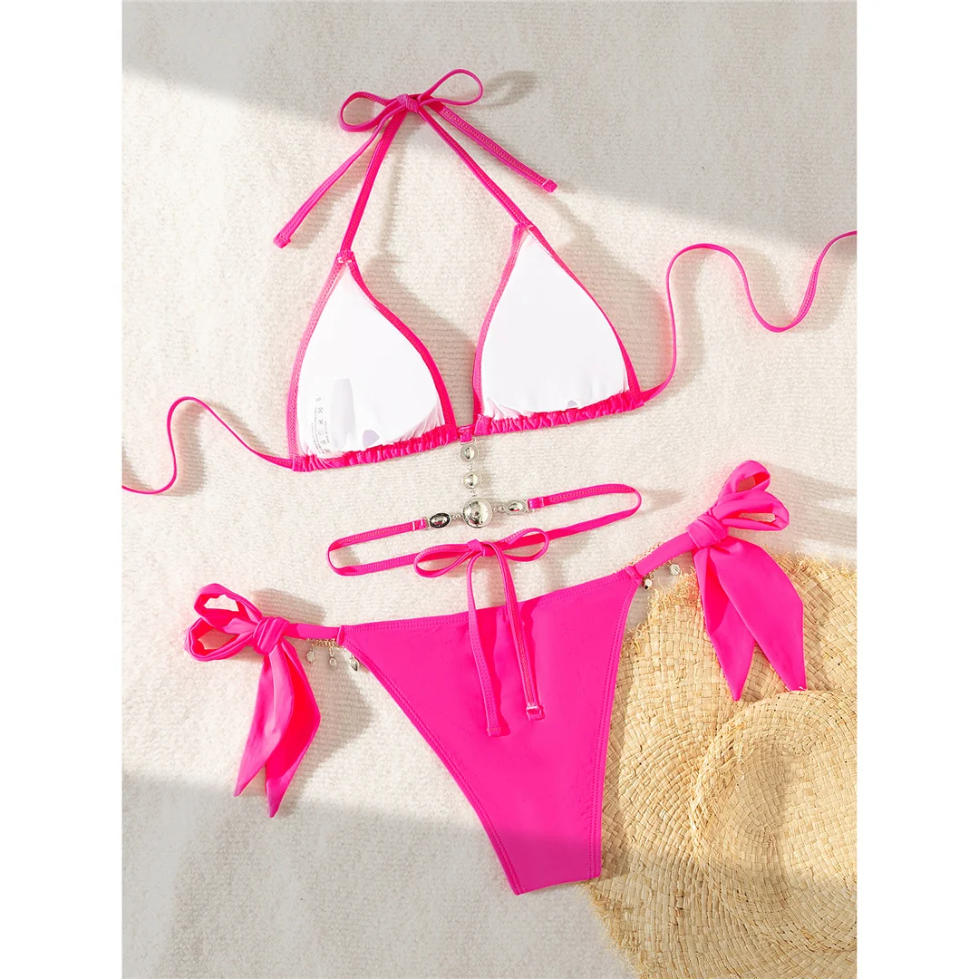 5 Farben, mit Strasssteinen besetzter Bikini, Damen-Badeanzug, zweiteiliges Bikini-Set, Badebekleidung, Badeanzug, Modell V8000. – Detail 17