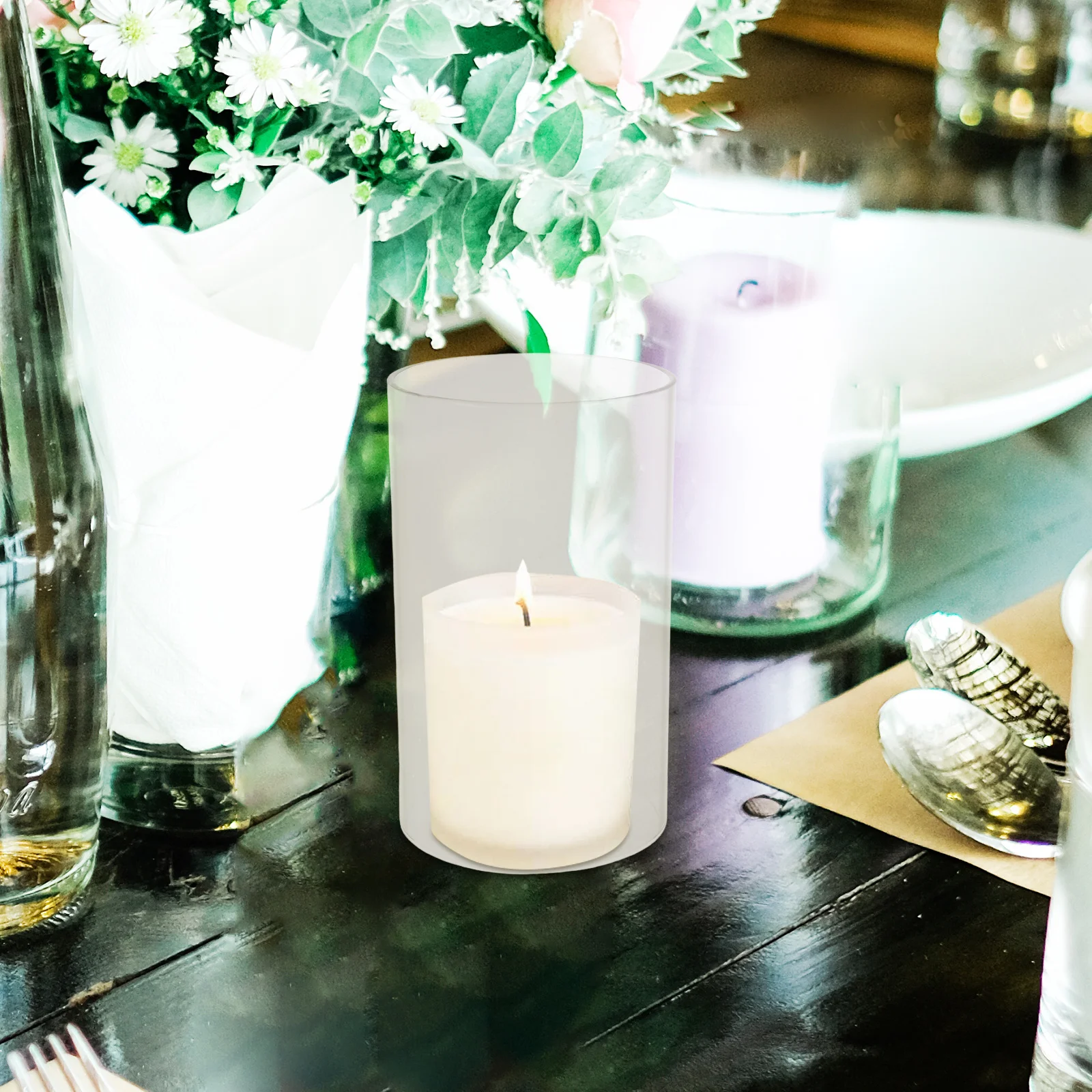 

Hurricane Glass Candleholder Clear Cylinder Sleeve Transparent Windproof Cover for Tea Light Candles Modern Home Wedding