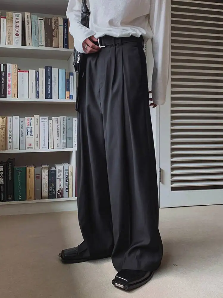 

SYUHGFA New Simple Men's Suit Pants Solid Color Double Pleated Casual Menswear Straight Wide Leg Loose Male Bottom 2025 Autumn