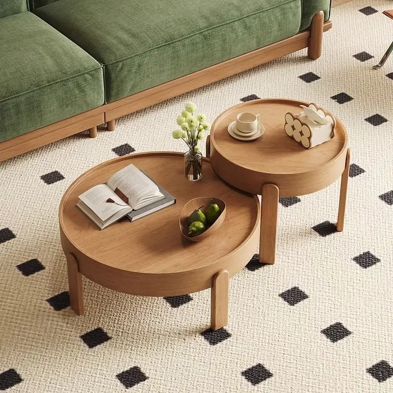 Round coffee table combination for living room small apartment modern light luxury simple table solid wood corners