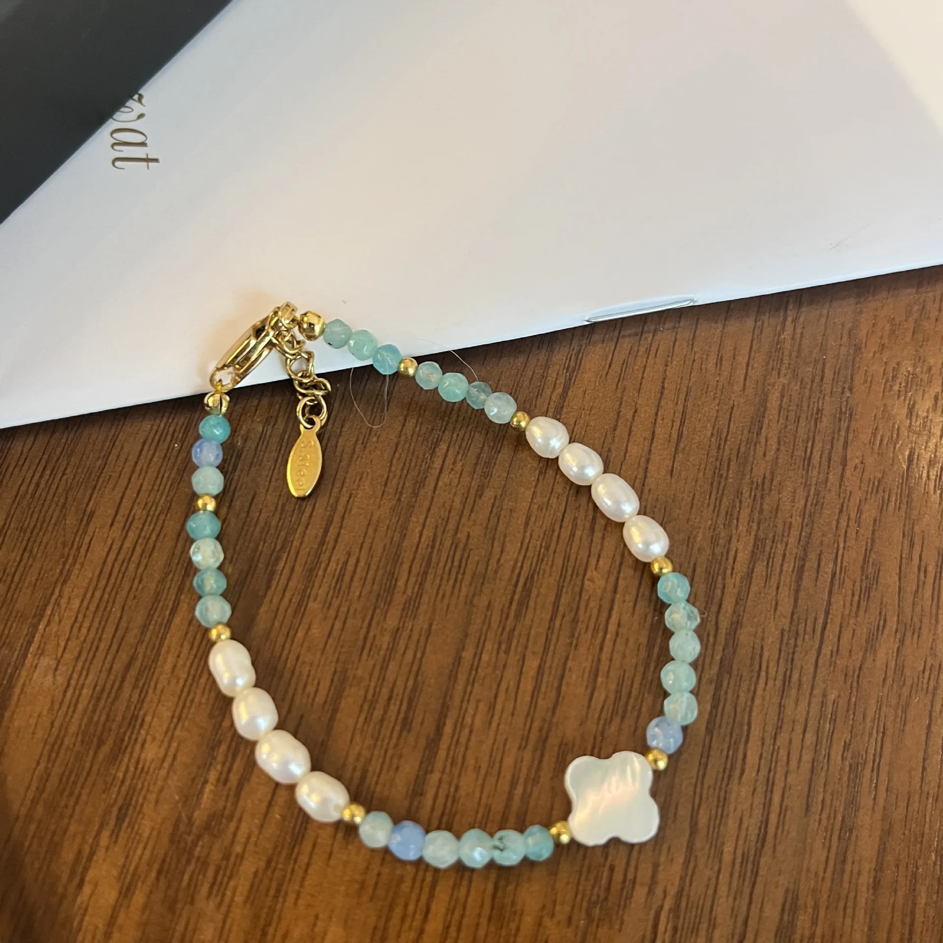 New Arrival Natural Freshwater Pearl & Blue Crystal Trendy Lucky Flower 14K Gold Filled Female Jewelry Set For Necklace Bracelet