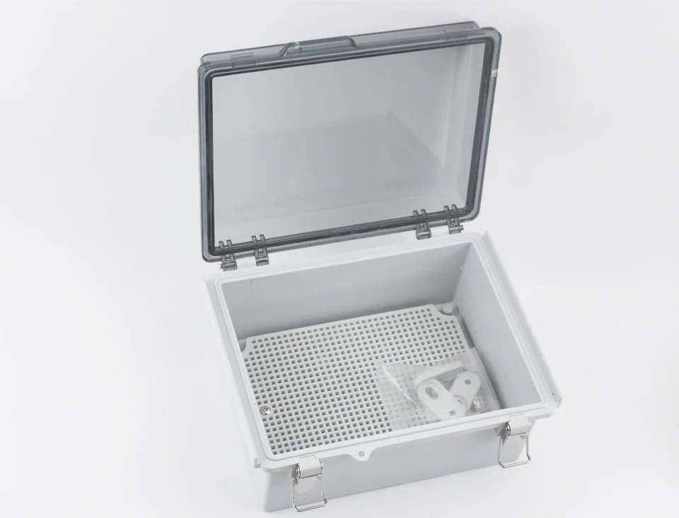 IP67 Wasserdichtes graues/transparentes Abdeckgehäuse, Anschlussdose, ABS-Kunststoff, für den Außenbereich, elektronisches Instrumentenscharniergehäuse – Detail 8