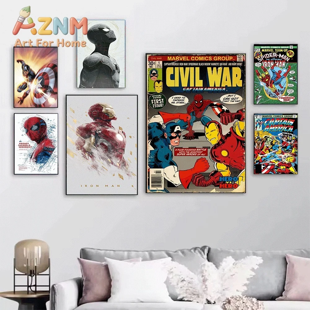 Captain America Civil War Marvel Superhero Canvas Wall Art No Frame Canvas Painting Vintage Comic Poster Home Bedroom Living R