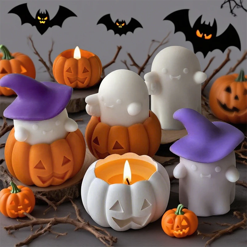

Silicone Mold Spooky Halloween Pumpkin Candle Room Aromatherapy DIY Pumpkin Candlestick Candle Mould for Haunted Decor