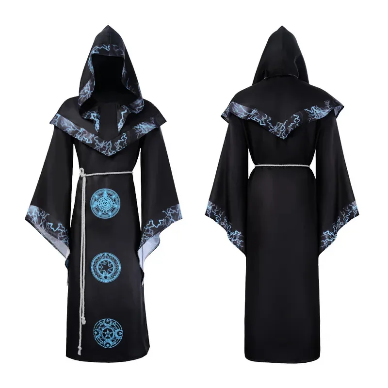 

COSda@Medieval Dark Mystic Sorcerer Robe Men Hooded Cape Cloak Wizard Cloak Costume Masquerade Party Halloween Carnival Costume