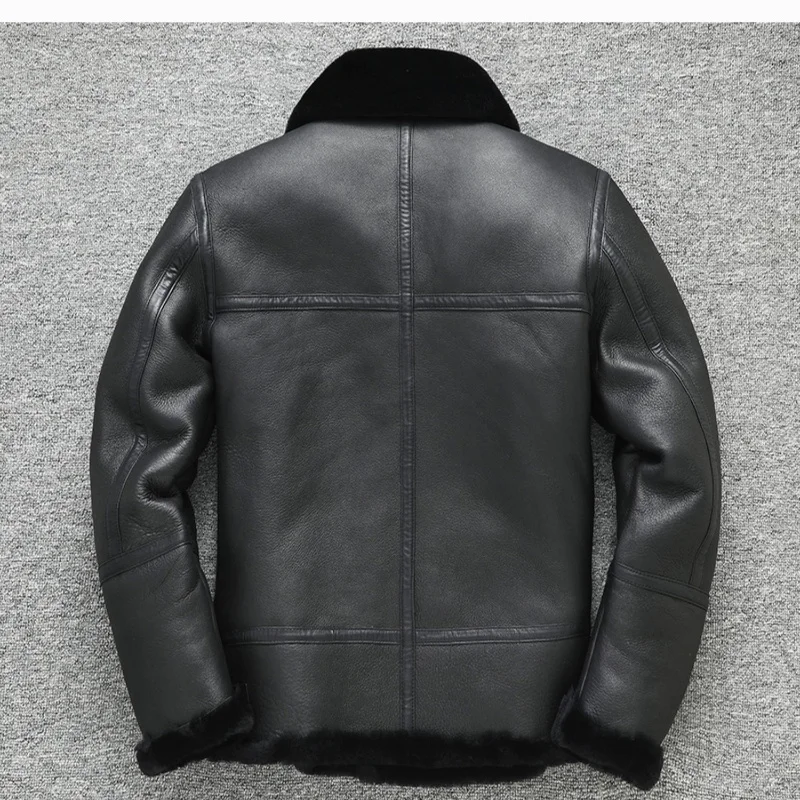 Jacket Real Leather Men Original Ecological Fur Sheepskin Jacket Winter Thick High Quality Slim Motorcycle Lapel Bomber Coat Men