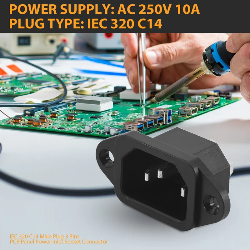 IEC 320 C14 Male Plug 3 Pins PCB Panel Power Inlet Socket ConnectorA09G