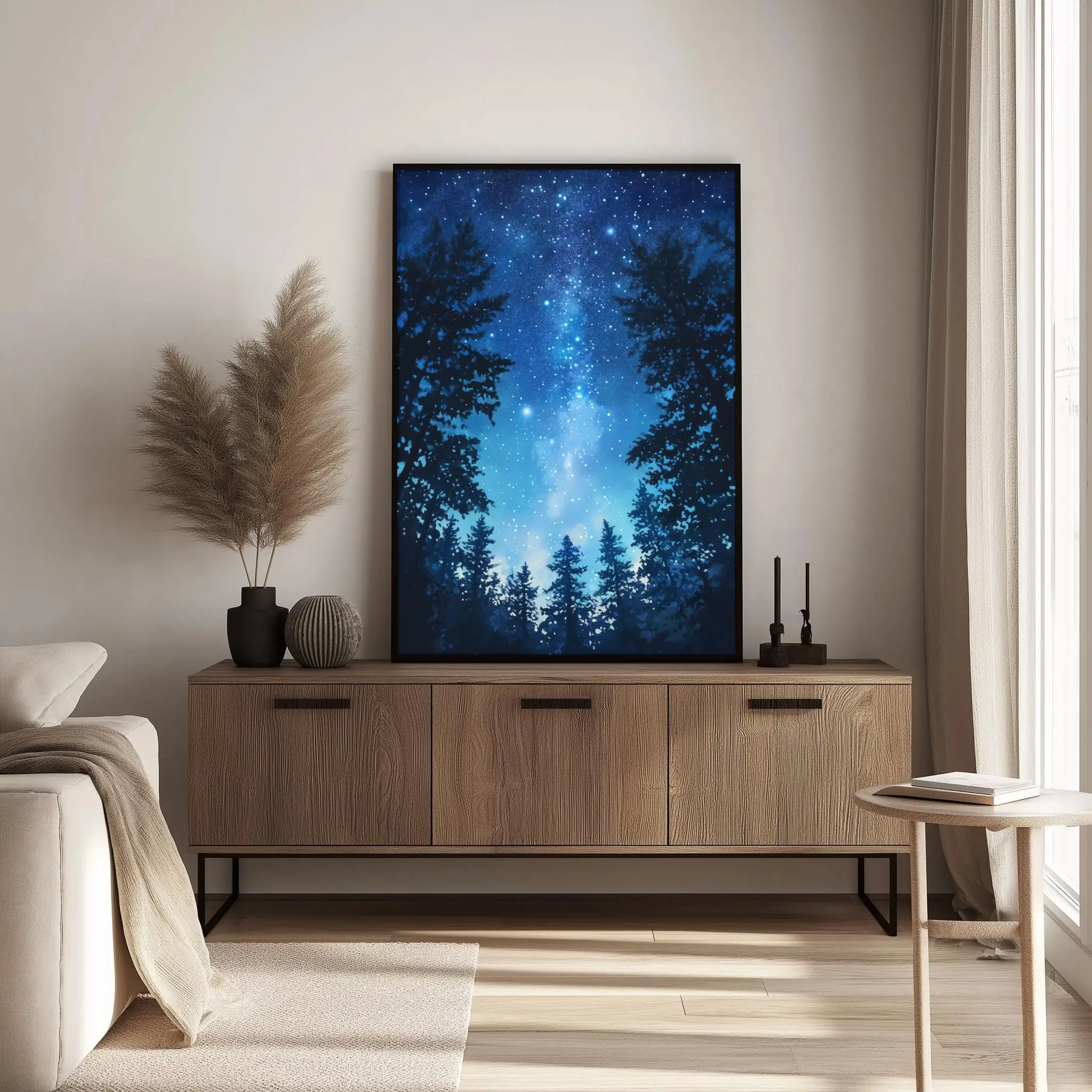 Starry Sky Forest Wall Art Print,Milky Way Canvas Poster,Cosmic Night Sky Landscape,Gift for Astronomy Enthusiasts,Home Decor