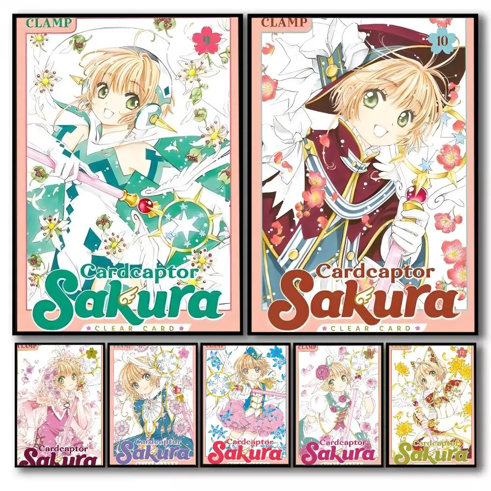 Anime C-Cardcaptor Sakura Poster Stickers Self-Adhesive Painting Mural Decor Wall Decals for Bedroom Living Room Home HD Gift