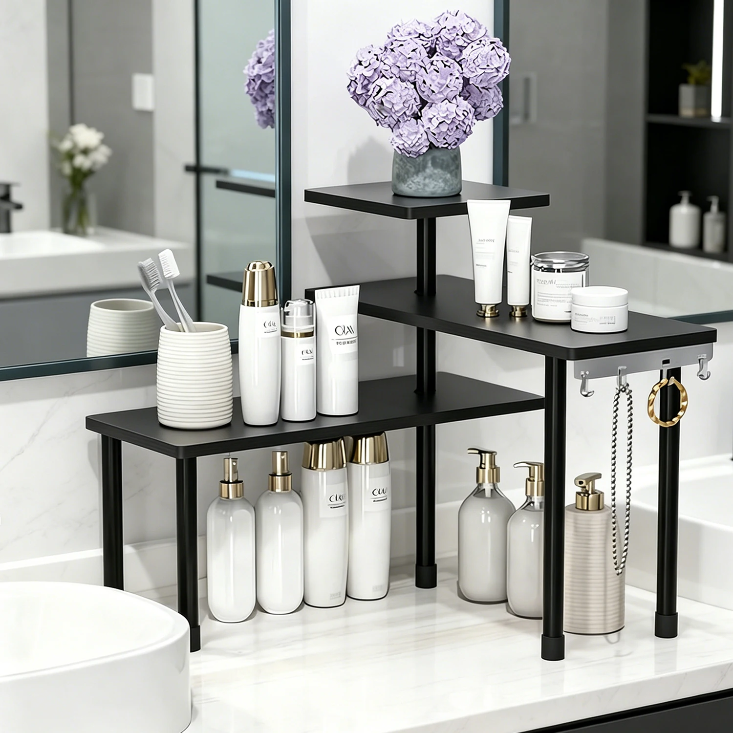 Organizzatore angolare mobile a 3 livelli, scaffale portaoggetti da appoggio per spezie da cucina, bagno, stazione caffè, forniture per ufficio, espositore multiuso, salvaspazio, facile da montare, robusto e durevole, ideale per piccoli spazi, soluzione per l'organizzazione domestica